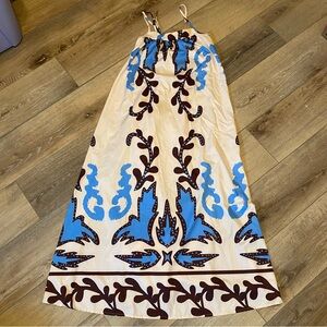 Women’s Maxi Summer Dress Size Medium Blue Brown Beach Design Unbranded